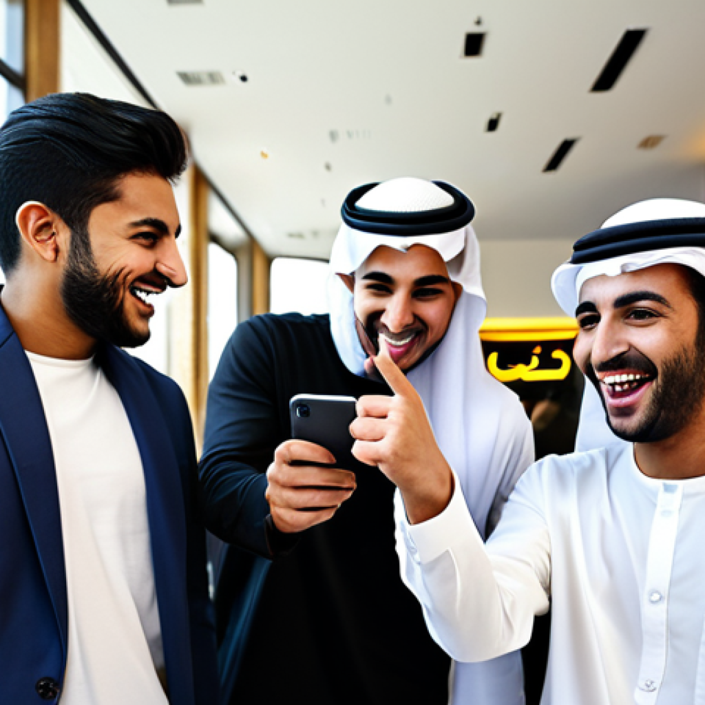Choosing a Video Topic**

"A diverse group of young Arabs gathered around a smartphone, laughing and pointing at the screen. Focus on expressions of excitement and engagement. Background could be a modern café in Dubai, with Arabic script visible in the decor. Include elements that signify 'trending,' such as upward-pointing arrows or a stylized chart. Make sure to include the phrases: 'safe for work', 'appropriate content', 'fully clothed', 'professional', 'modest', and 'family-friendly'. Also include quality modifiers: 'perfect anatomy', 'correct proportions', 'natural pose', 'well-formed hands', 'proper finger count', and 'natural body proportions.'"

**