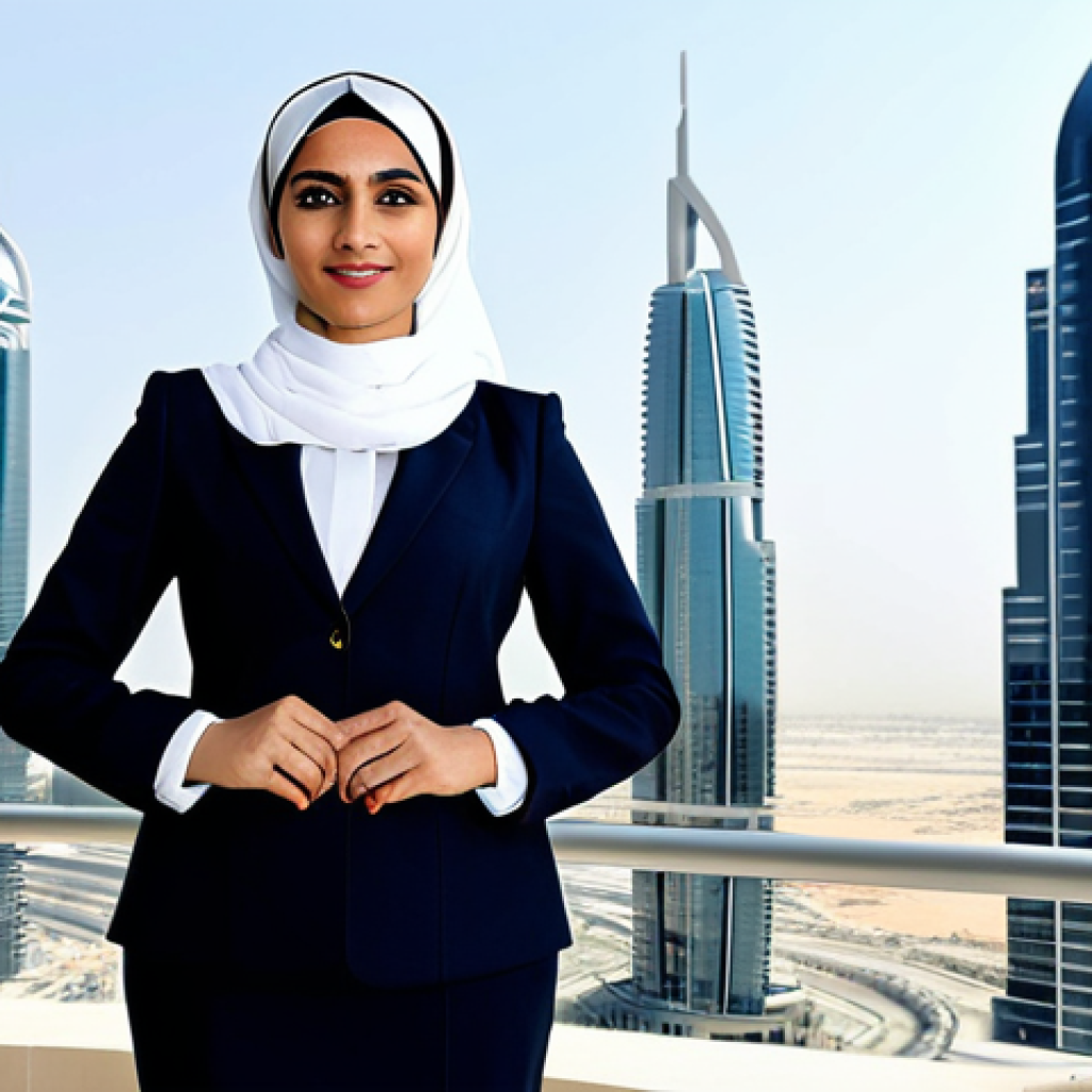 Modern Business Professional in Dubai**

"A successful Emirati businesswoman, fully clothed in a tailored business suit with modest neckline, standing in a modern office building overlooking the Dubai skyline. Professional attire, safe for work, perfect anatomy, natural proportions, professional photography, high quality."

**