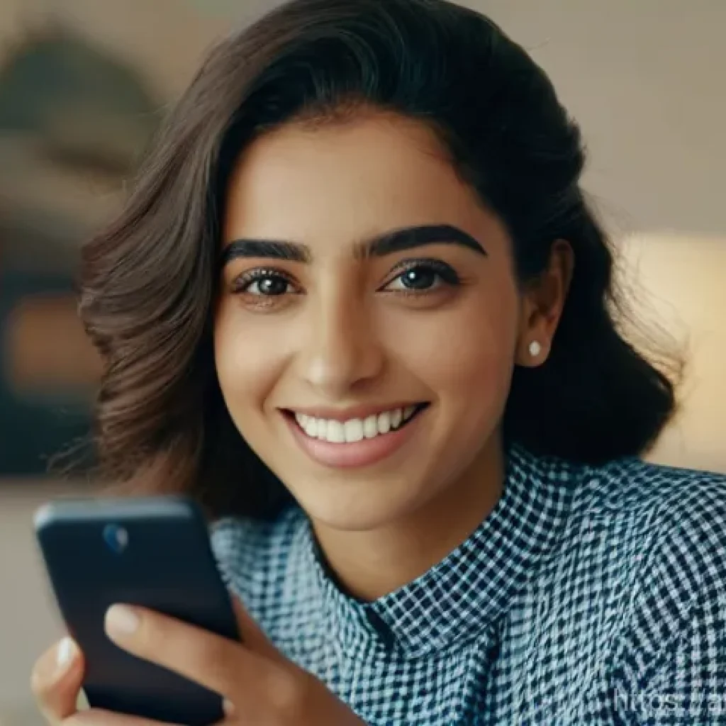 숏폼 콘텐츠 제작 경험 공유 및 피드백 수집 - A vibrant, close-up shot of a young Arab woman, in her mid-20s, with expressive, wide eyes and a gen...