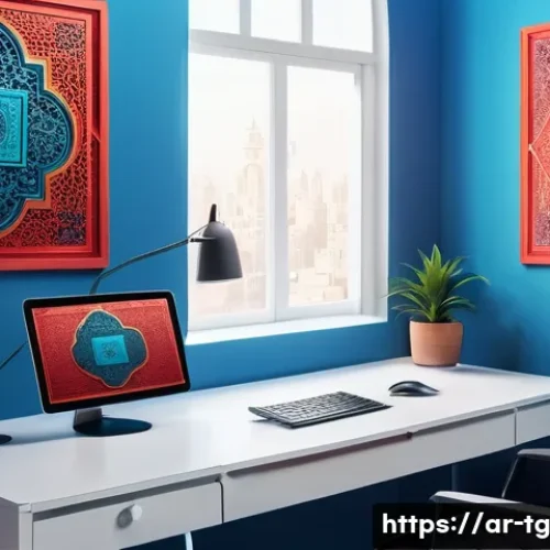 Home 32 숏폼 콘텐츠 제작을 위한 UX UI 원칙 - A visually captivating digital workspace scene designed for an Arabic-speaking creative professional...